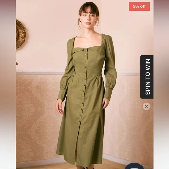 RIHOAS | Dresses | Nwt Rihoas Sweetheart Green Midi Cotton Linen Dress Size  S | Poshmark